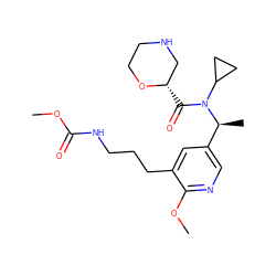 COC(=O)NCCCc1cc([C@H](C)N(C(=O)[C@H]2CNCCO2)C2CC2)cnc1OC ZINC001772654251