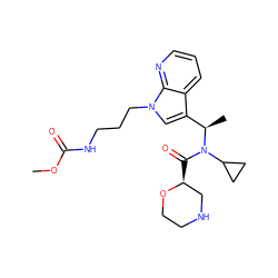 COC(=O)NCCCn1cc([C@@H](C)N(C(=O)[C@H]2CNCCO2)C2CC2)c2cccnc21 ZINC000204299637