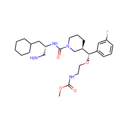 COC(=O)NCCO[C@@H](c1cccc(F)c1)[C@@H]1CCCN(C(=O)N[C@H](CN)CC2CCCCC2)C1 ZINC000045338016