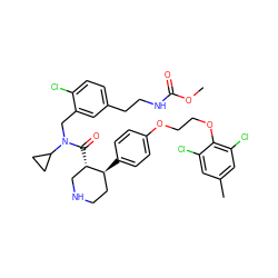 COC(=O)NCCc1ccc(Cl)c(CN(C(=O)[C@H]2CNCC[C@@H]2c2ccc(OCCOc3c(Cl)cc(C)cc3Cl)cc2)C2CC2)c1 ZINC000072147713