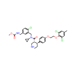 COC(=O)NCc1ccc(Cl)c(CN(C(=O)[C@H]2CNCC[C@@H]2c2ccc(OCCOc3c(Cl)cc(C)cc3Cl)cc2)C2CC2)c1 ZINC000072147720
