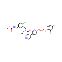 COC(=O)NCc1ccc(Cl)c(CN(C(=O)[C@H]2CNCC[C@@H]2c2ccc(OCCOc3c(Cl)cc(C)cc3Cl)nc2)C2CC2)c1 ZINC000072147721