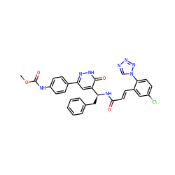 COC(=O)Nc1ccc(-c2cc([C@H](Cc3ccccc3)NC(=O)/C=C/c3cc(Cl)ccc3-n3cnnn3)c(=O)[nH]n2)cc1 ZINC000113916504