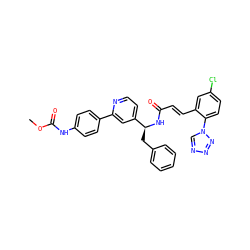 COC(=O)Nc1ccc(-c2cc([C@H](Cc3ccccc3)NC(=O)/C=C/c3cc(Cl)ccc3-n3cnnn3)ccn2)cc1 ZINC000653717550