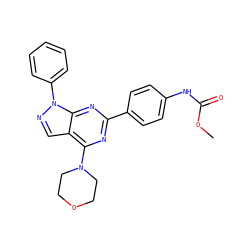 COC(=O)Nc1ccc(-c2nc(N3CCOCC3)c3cnn(-c4ccccc4)c3n2)cc1 ZINC000049126245