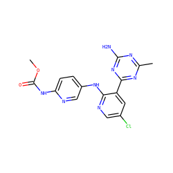 COC(=O)Nc1ccc(Nc2ncc(Cl)cc2-c2nc(C)nc(N)n2)cn1 ZINC000139648882