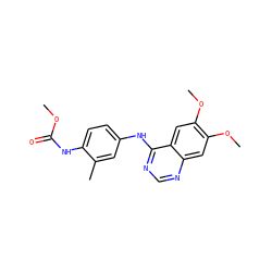 COC(=O)Nc1ccc(Nc2ncnc3cc(OC)c(OC)cc23)cc1C ZINC000084587174