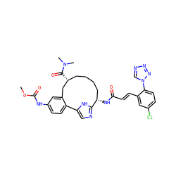 COC(=O)Nc1ccc2c(c1)C[C@H](C(=O)N(C)C)CCCC[C@H](NC(=O)/C=C/c1cc(Cl)ccc1-n1cnnn1)c1ncc-2[nH]1 ZINC000230574302