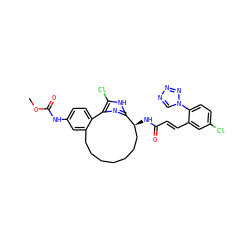 COC(=O)Nc1ccc2c(c1)CCCCCCC[C@H](NC(=O)/C=C/c1cc(Cl)ccc1-n1cnnn1)c1nc-2c(Cl)[nH]1 ZINC000114227691