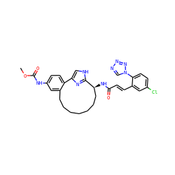 COC(=O)Nc1ccc2c(c1)CCCCCCC[C@H](NC(=O)/C=C/c1cc(Cl)ccc1-n1cnnn1)c1nc-2c[nH]1 ZINC000114225741
