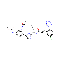 COC(=O)Nc1ccc2c(c1)NC(=O)[C@@H](C)CCC[C@H](NC(=O)/C=C/c1cc(Cl)ccc1-n1cnnn1)c1ncc-2[nH]1 ZINC001772656827