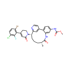 COC(=O)Nc1ccc2c(c1)NC(=O)[C@H](C)CCC[C@H](N1CCC(c3c(Br)ccc(Cl)c3F)=CC1=O)c1cc-2ccn1 ZINC000169341697