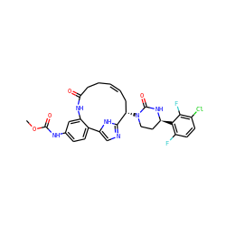 COC(=O)Nc1ccc2c(c1)NC(=O)CC/C=C/C[C@H](N1CC[C@H](c3c(F)ccc(Cl)c3F)NC1=O)c1ncc-2[nH]1 ZINC000205444005