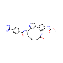 COC(=O)Nc1ccc2c(c1)NC(=O)CC/C=C/C[C@H](NC(=O)c1ccc(C(=N)N)cc1)c1cc-2ccn1 ZINC000221616859