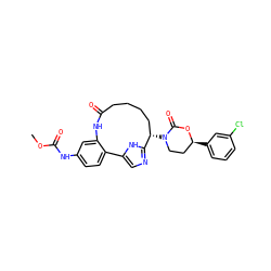 COC(=O)Nc1ccc2c(c1)NC(=O)CCCC[C@H](N1CC[C@H](c3cccc(Cl)c3)OC1=O)c1ncc-2[nH]1 ZINC000205443743