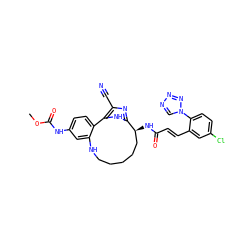COC(=O)Nc1ccc2c(c1)NCCCCC[C@H](NC(=O)/C=C/c1cc(Cl)ccc1-n1cnnn1)c1nc(C#N)c-2[nH]1 ZINC000203929550