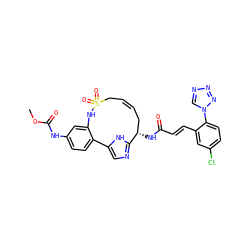 COC(=O)Nc1ccc2c(c1)NS(=O)(=O)C/C=C\C[C@H](NC(=O)/C=C/c1cc(Cl)ccc1-n1cnnn1)c1ncc-2[nH]1 ZINC000203918122