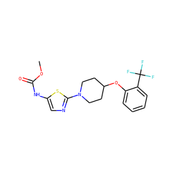 COC(=O)Nc1cnc(N2CCC(Oc3ccccc3C(F)(F)F)CC2)s1 ZINC000049035141