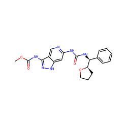 COC(=O)Nc1n[nH]c2cc(NC(=O)N[C@@H](c3ccccc3)[C@H]3CCCO3)ncc12 ZINC001772656098