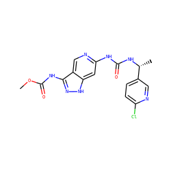 COC(=O)Nc1n[nH]c2cc(NC(=O)N[C@H](C)c3ccc(Cl)nc3)ncc12 ZINC001772627870