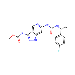 COC(=O)Nc1n[nH]c2cc(NC(=O)N[C@H](C)c3ccc(F)cc3)ncc12 ZINC000210754423