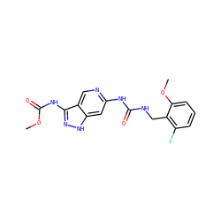 COC(=O)Nc1n[nH]c2cc(NC(=O)NCc3c(F)cccc3OC)ncc12 ZINC001772592863