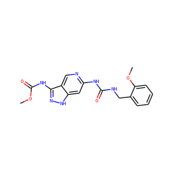 COC(=O)Nc1n[nH]c2cc(NC(=O)NCc3ccccc3OC)ncc12 ZINC001772597067