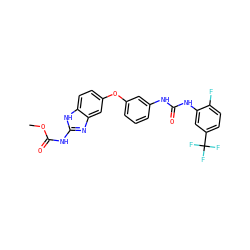 COC(=O)Nc1nc2cc(Oc3cccc(NC(=O)Nc4cc(C(F)(F)F)ccc4F)c3)ccc2[nH]1 ZINC000014965527