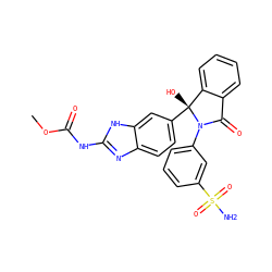 COC(=O)Nc1nc2ccc([C@]3(O)c4ccccc4C(=O)N3c3cccc(S(N)(=O)=O)c3)cc2[nH]1 ZINC000230574365