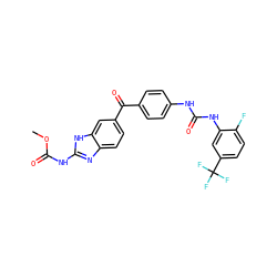 COC(=O)Nc1nc2ccc(C(=O)c3ccc(NC(=O)Nc4cc(C(F)(F)F)ccc4F)cc3)cc2[nH]1 ZINC000014965559