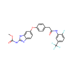 COC(=O)Nc1nc2ccc(Oc3ccc(CC(=O)Nc4cc(C(F)(F)F)ccc4F)cc3)cc2[nH]1 ZINC000014965523