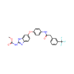 COC(=O)Nc1nc2ccc(Oc3ccc(NC(=O)Cc4cccc(C(F)(F)F)c4)cc3)cc2[nH]1 ZINC000014965519