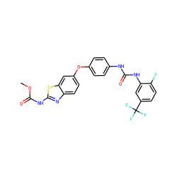 COC(=O)Nc1nc2ccc(Oc3ccc(NC(=O)Nc4cc(C(F)(F)F)ccc4F)cc3)cc2s1 ZINC000014965573