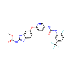 COC(=O)Nc1nc2ccc(Oc3ccc(NC(=O)Nc4cc(C(F)(F)F)ccc4F)cn3)cc2[nH]1 ZINC000014965531