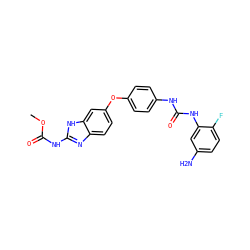 COC(=O)Nc1nc2ccc(Oc3ccc(NC(=O)Nc4cc(N)ccc4F)cc3)cc2[nH]1 ZINC000014965508