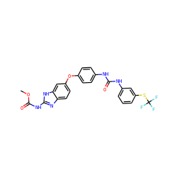 COC(=O)Nc1nc2ccc(Oc3ccc(NC(=O)Nc4cccc(SC(F)(F)F)c4)cc3)cc2[nH]1 ZINC000014965500