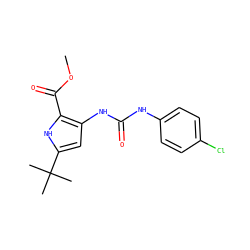 COC(=O)c1[nH]c(C(C)(C)C)cc1NC(=O)Nc1ccc(Cl)cc1 ZINC000028222338