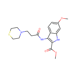 COC(=O)c1[nH]c2cc(OC)ccc2c1NC(=O)CCN1CCSCC1 ZINC000002430420