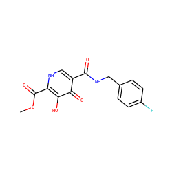 COC(=O)c1[nH]cc(C(=O)NCc2ccc(F)cc2)c(=O)c1O ZINC000034658366