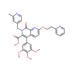 COC(=O)c1c(-c2cc(OC)c(OC)c(OC)c2)c2ccc(OCCc3ccccn3)nc2c(=O)n1Cc1ccnc(C)c1 ZINC000026403972