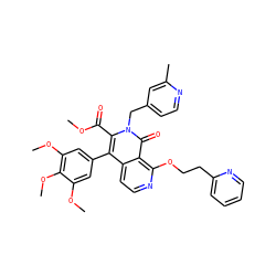 COC(=O)c1c(-c2cc(OC)c(OC)c(OC)c2)c2ccnc(OCCc3ccccn3)c2c(=O)n1Cc1ccnc(C)c1 ZINC000026400514