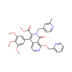 COC(=O)c1c(-c2cc(OC)c(OC)c(OC)c2)c2ccnc(OCc3ccccn3)c2c(=O)n1Cc1ccnc(C)c1 ZINC000004199936
