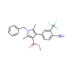 COC(=O)c1c(-c2ccc(C#N)c(C(F)(F)F)c2)c(C)n(Cc2ccccc2)c1C ZINC000073223000