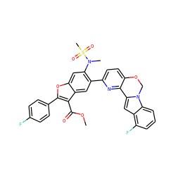 COC(=O)c1c(-c2ccc(F)cc2)oc2cc(N(C)S(C)(=O)=O)c(-c3ccc4c(n3)-c3cc5c(F)cccc5n3CO4)cc12 ZINC000146725866