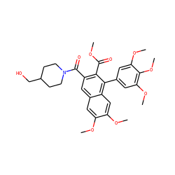 COC(=O)c1c(C(=O)N2CCC(CO)CC2)cc2cc(OC)c(OC)cc2c1-c1cc(OC)c(OC)c(OC)c1 ZINC000028757180