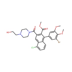 COC(=O)c1c(C(=O)N2CCN(CCO)CC2)cc2c(Cl)cccc2c1-c1cc(Br)c(OC)c(OC)c1 ZINC000021290016