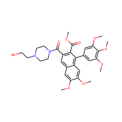COC(=O)c1c(C(=O)N2CCN(CCO)CC2)cc2cc(OC)c(OC)cc2c1-c1cc(OC)c(OC)c(OC)c1 ZINC000028758046