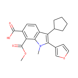 COC(=O)c1c(C(=O)O)ccc2c(C3CCCC3)c(-c3ccoc3)n(C)c12 ZINC000036350463