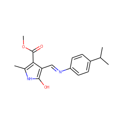 COC(=O)c1c(C)[nH]c(O)c1/C=N/c1ccc(C(C)C)cc1 ZINC000101705560