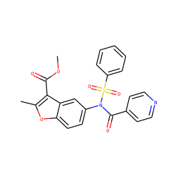 COC(=O)c1c(C)oc2ccc(N(C(=O)c3ccncc3)S(=O)(=O)c3ccccc3)cc12 ZINC000001209923